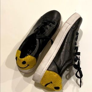 Lola Cruz Smiley Bedazzled Black Sneakers